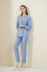 Light Blue Double Breasted Pantsuit - FashionByTeresa